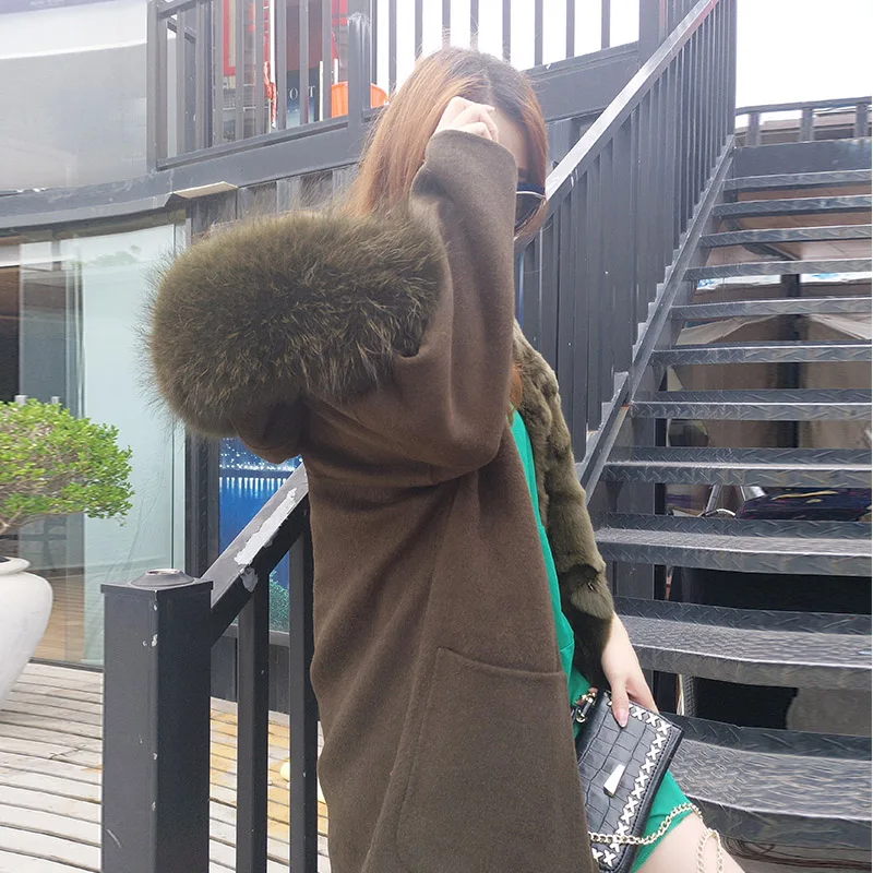 MAO KONG новая зимняя парка шерстяное кашемировое пальто женская меховая куртка Верхняя одежда воротник с капюшоном Подкладка из кроличьего меха Рекс высшее качество