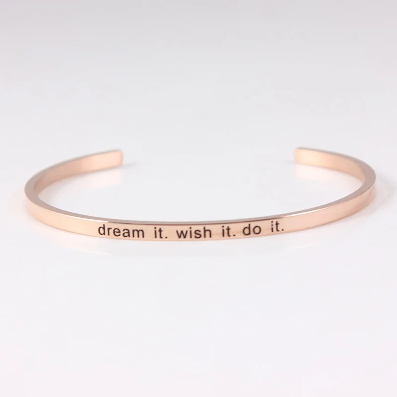 

dream it,wish it,do it 316L Stainless Steel Rose Gold Bar Bangle Inspirational Quote Cuff Mantra Bracelet Charm Bracelet