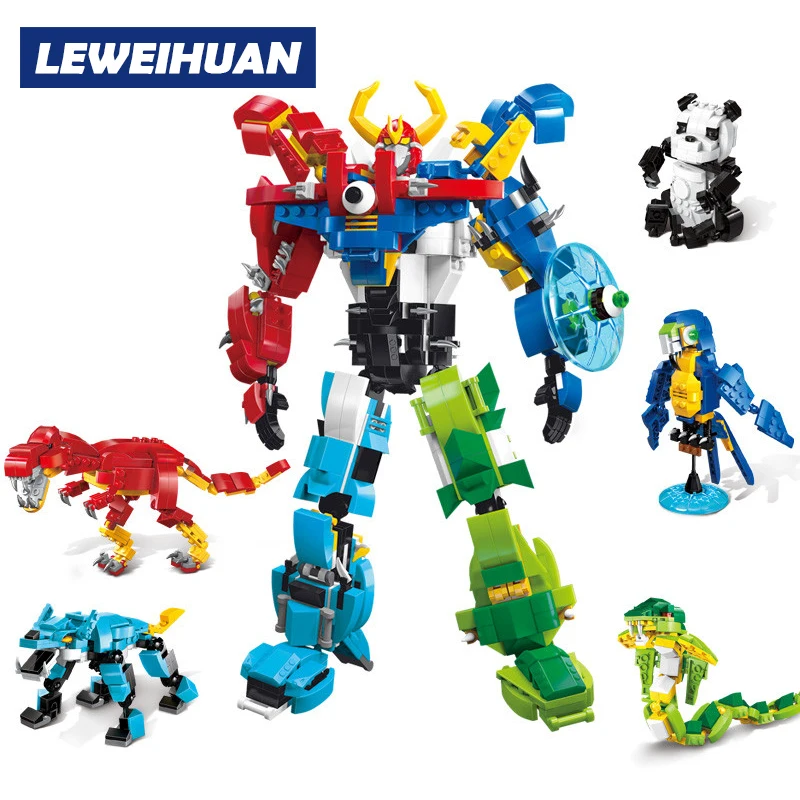 

NEW 5 in 1 Robot Dinosaur Panda Model Building Blocks Bricks Toys For Children Boys Christmas Gifts Compatible Legoes