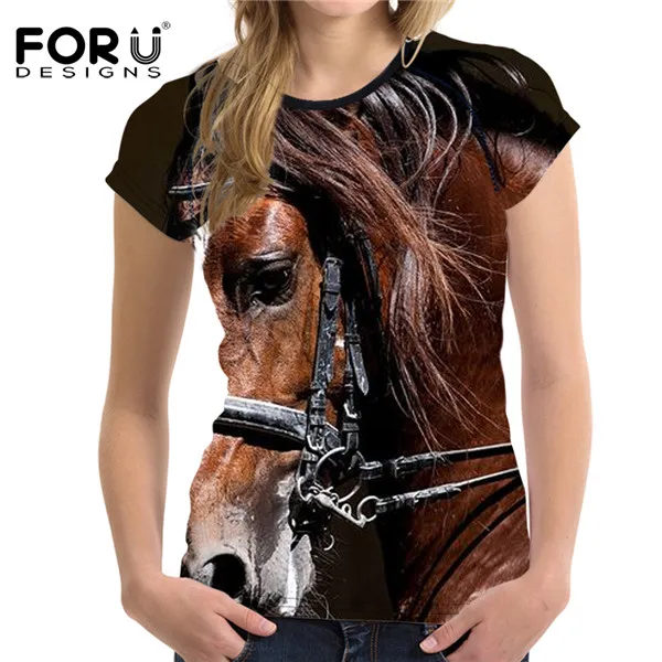 FORUDESIGNS/женские футболки Crazy Horse, женская футболка с 3D животным, удобные женские повседневные футболки с коротким рукавом, ropa mujer размера плюс - Цвет: C654