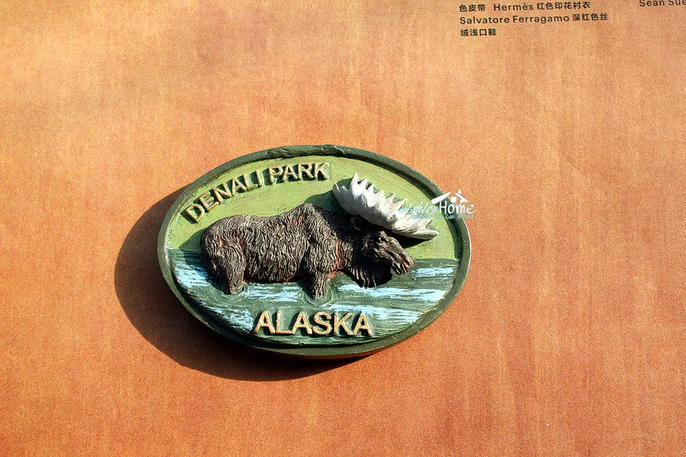 Moose in Denali Park, Alaska, USA Tourist Travel Souvenir 3D Resin Fridge