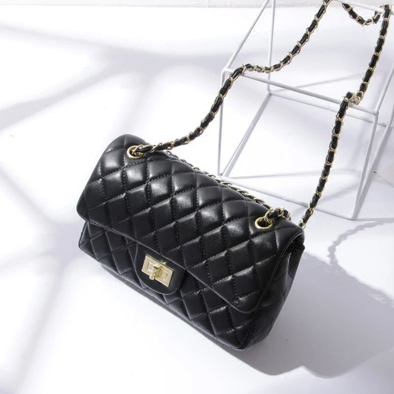  Jollque Women Quilted Large Leather Crossbody Bag Sac A Main Chain Messenger Bag Black Red Casual S - 32798440878