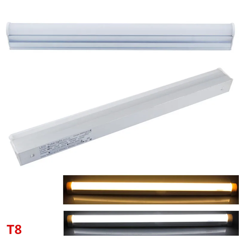 

50X LED tube Integrated 2ft 3ft 4ft 600mm 900mm 1200mm Dimmable AC 85-265V 10W 14W 20W pure white SMD 2835 LED Tubs