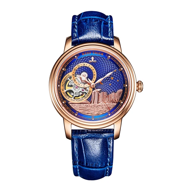 Reef Tiger/RT Blue Tourbillon автоматические часы Роскошные модные часы для женщин и мужчин унисекс часы новые часы Reloj RGA1739 - Цвет: RGA1739-PLL