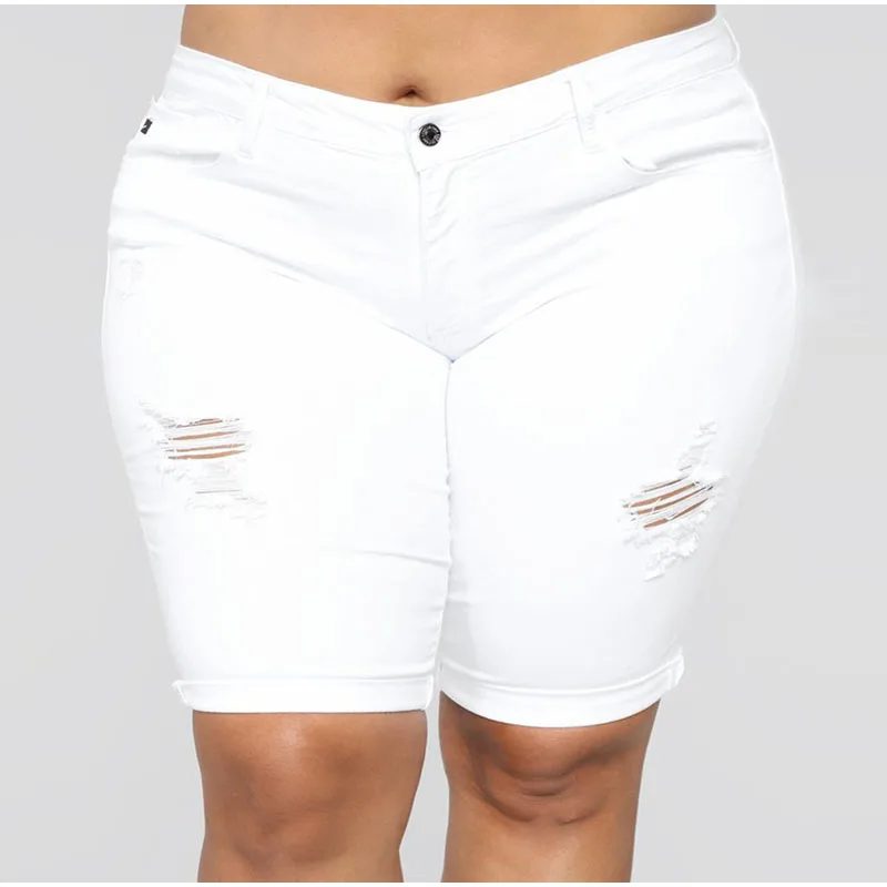 Размера плюс рваные белые обтягивающие шорты Джинсы 4XL 5XL летние потертые Узкие повседневные шорты джинсы бермуды джинсы для мам