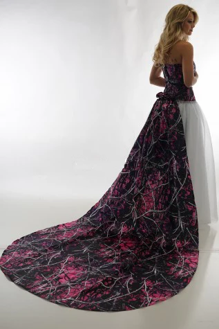 Женское камуфляжное свадебное платье розовое со съемным шлейфом 2020|wedding dresses