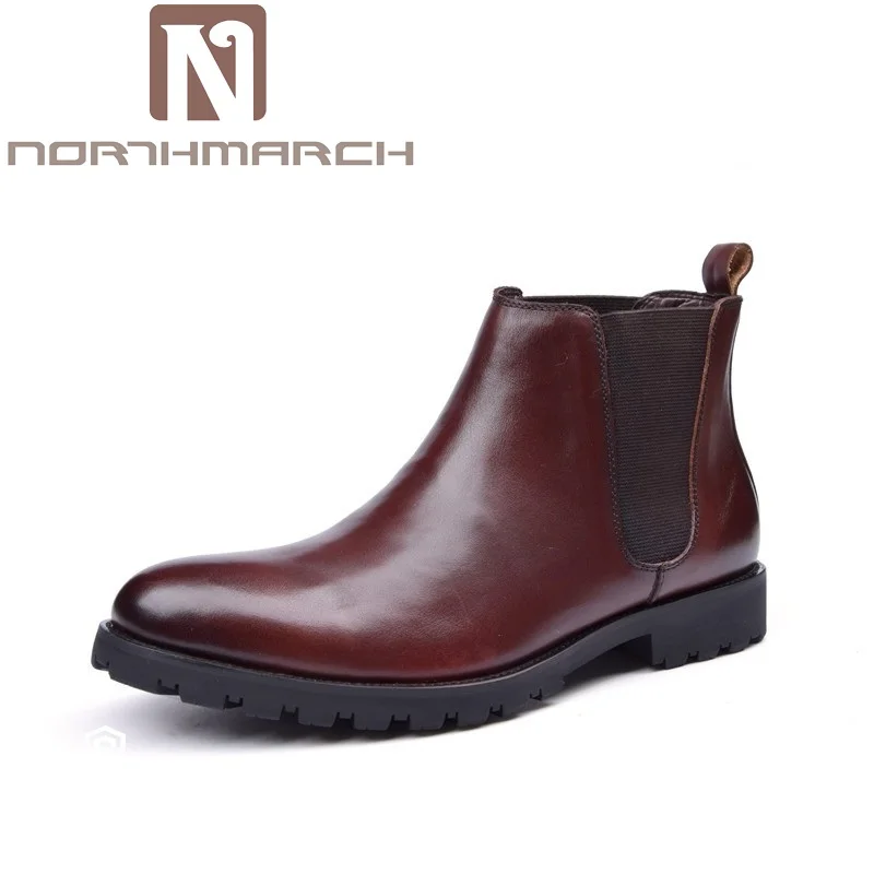 

NORTHMARCH Men Ankle Military Boots Cowhide Leather Business Autumn Shoes Slip-On Botas Hombre Black Chelsea Boots Men Shoes