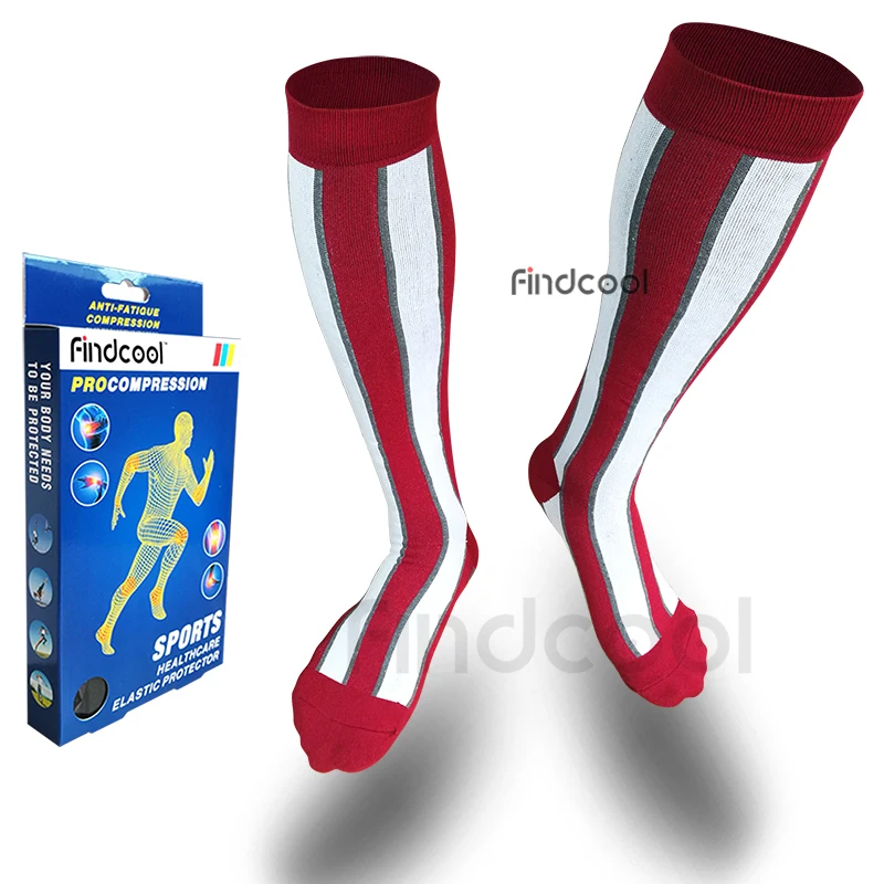 Findcool/мужские и женские Компрессионные носки, подходят для колена, дышащие носки для путешествий, поддержка ног, эластичные Компрессионные
