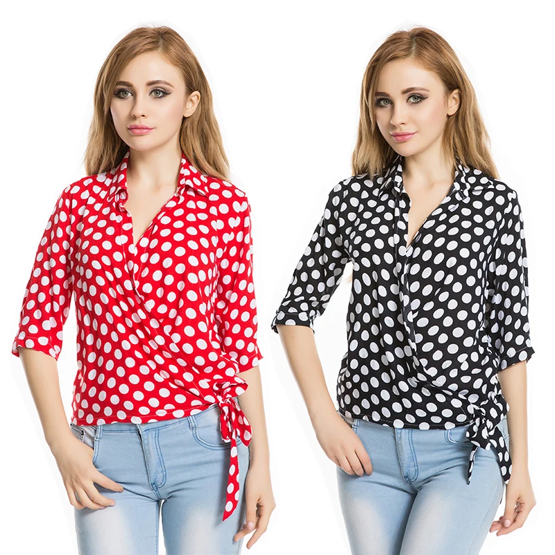 2018 Blusa de gasa camisa manga corta Mujer verano Slim