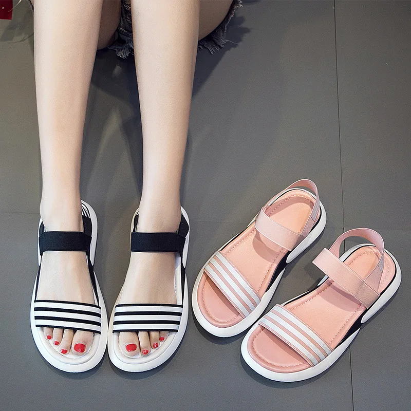 

Leisure Elastic Band Summer Platform Sandal 2018 Shallow Open Toe Women Sandals Flat with Designer Shoes