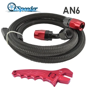 

AN 6 Straight Fitting 45 Degree Swivel Black Hose End AN6 Nylon Braided Oil Fuel Hose 1M With Wrench Tool Spanner Adapter