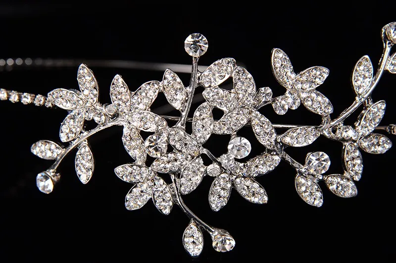 925 sterling silver luxury leaves design bridal tiara for women Austrian crystal wedding hair accessories 585 gold plated crown hair jewelry HF002 (2)