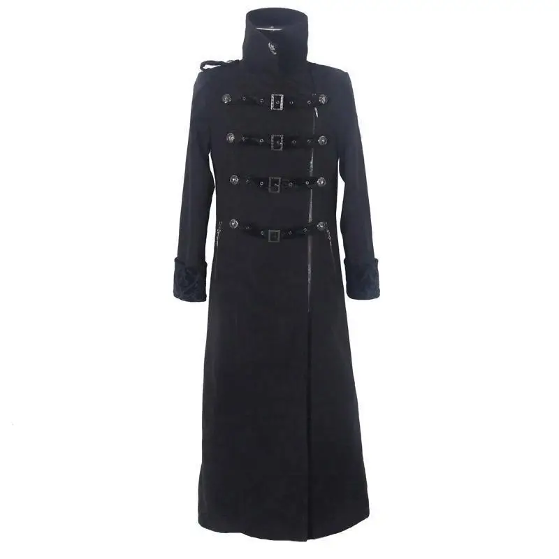 Devil Fashion Men's Punk Asymmetric Army Long Jacket,Woolen Winter Overcoat,Men's Goth Cloak CT040