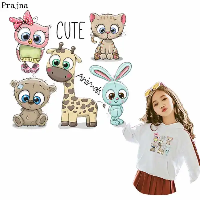 

Prajna Cartoon Animals Iron On Transfer Cute Cat Unicorn Owl Summer Style Heat Transfer Fox Stickers On Clothes For Kids T-shirt