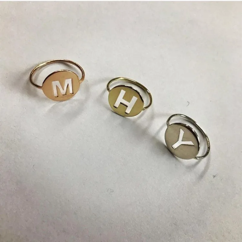 A to Z Stainless Steel Personalized Ring Letters Vintage Custom Engraved Name Date Finger Signet Wedding Bague Accessories Gift