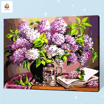 

Frameless Digital Oil Painting By Numbers Lilac on Table Acrylic Paint Abstract Modern Wall Art Canvas Painting For Home Deco