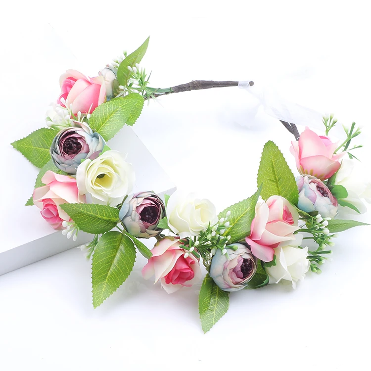 

Bride wedding flower wreath bridesmaid children girl flower crown adjustable Kids headdress photo studio flower garland wreath