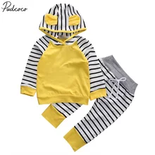 Helen115/Повседневная Толстовка с капюшоном и длинными рукавами для новорожденных мальчиков и девочек+ штаны в полоску комплект из 2 предметов для детей от 0 до 3 лет