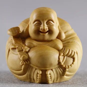 

Statuette Home Buxus microphylla Wood carving Small piece ornaments with bergamot woodcarving craft gift Buddha Maitreya harmony