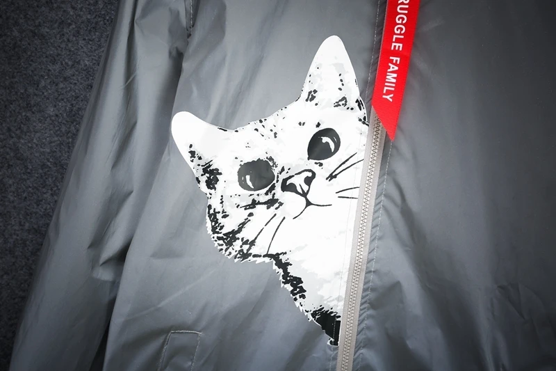 Zogaa Men's 3M Reflective Jacket Cat Hip Hop Funny Pocket Hooded Waterproof Men Women Streetwear Windbreaker Jackets Homme Coats