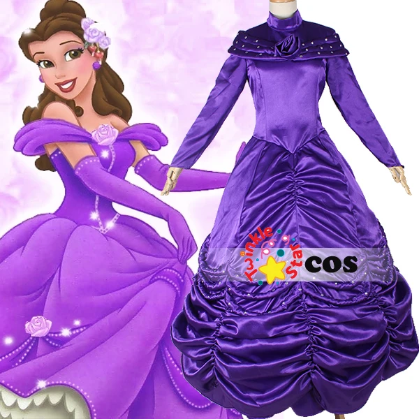 halloween costumes for women princess cosplay costume beauty and the beast princess belle purple dress belle