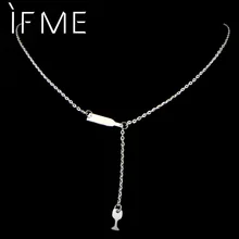 IF ME Trendy Wine Bottle Pendant Necklace for Women Personality Gold Silver Color Beer Cup Long Chain Statement Necklace Jewelry