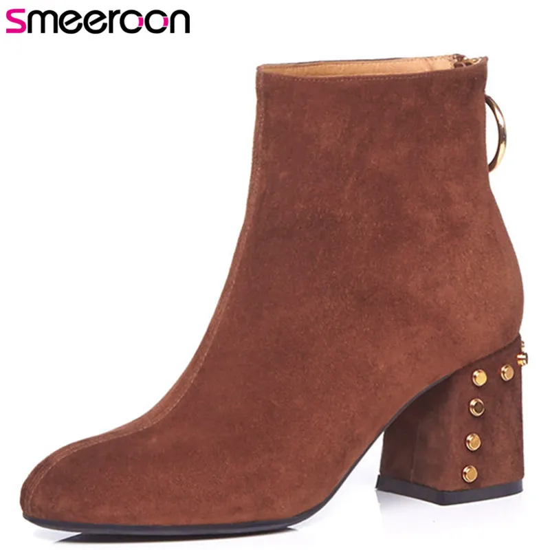 

Smeeroon 2018 new arrival autumn fashion kid suede boots women high heels ankle boots high quality boots big size 33-42