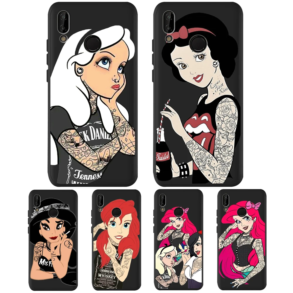 

girl For Huawei P8 P10 P20 P30 Mate 10 20 Honor 8 8X 8C 9 V20 20i 10 Lite Plus Pro Case Cover Coque Etui Funda Tattoo Princess