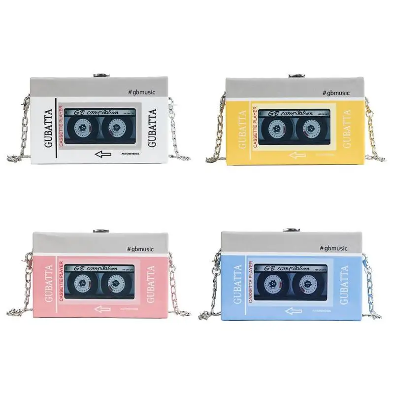 

Summer Small Shoulder Bag Retro Tape Recorder Women's Bags Cute Funny Cartoon Pu Leather Chain Crossbody Bag Female Day Clutches