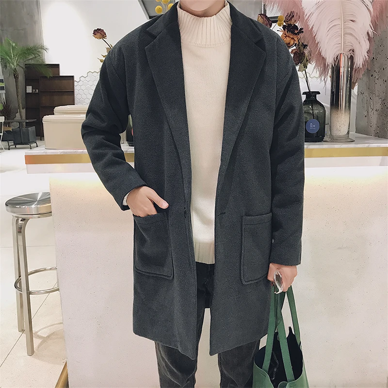 Extra long Trench coats men Grey Navy blue Khaki Black