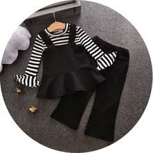 Новинка; одежда для маленьких девочек; пуловер в полоску из трех предметов; Комплект для маленьких девочек; Одежда для маленьких девочек; 6GST045