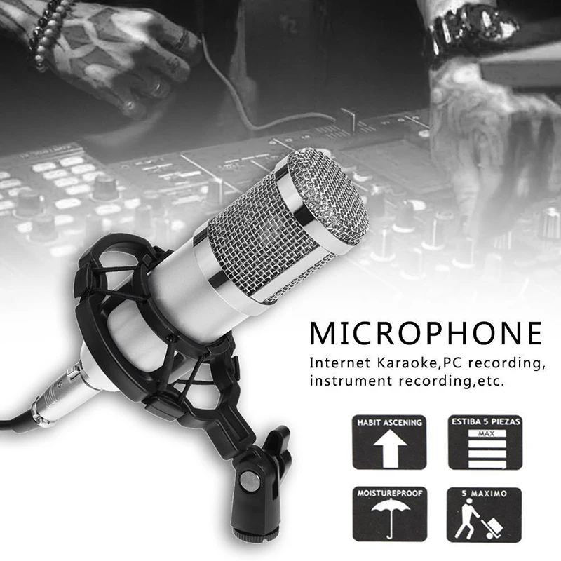 

Dynamic Condenser Wired Recording Microphone Sound Studio Pop Filter with Shock Mount for Recording Kit KTV Karaoke