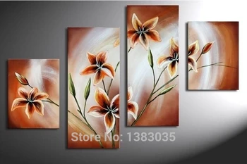 

Hand Painted Modern Brown Blooming Flowers Oil Paintings On Canvas 4pcs Abstract Wall Art Home Decor Picture Sets