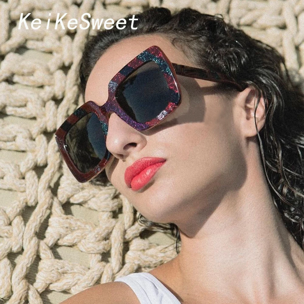 

KeiKeSweet Top Brand Designer Women Oversized Hot Cool Vintage Sunglasses Luxury Lady Big Rhinestone Rays Mirror Sun Glasses