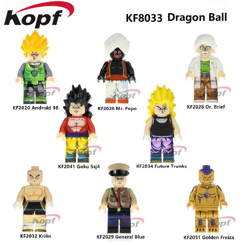 

Super Heroes Building Blocks Bricks Dragon Ball Z General Blue Krilin Future Trunks Golden Freiza Toys for children KF8033