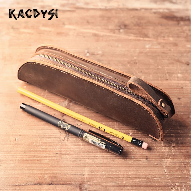 

KACDYSI Original Genuine Cow Leather Vintage Pen Pencil Pouch Cases Make Up Cosmetic Pen Bag Stationery Pouch Coin Purse Zipper