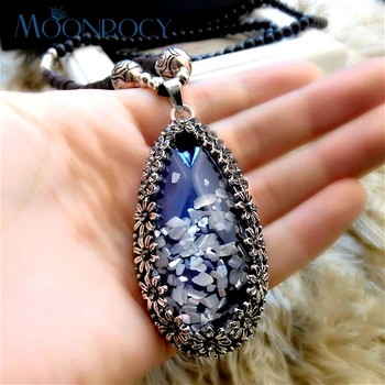 

MOONROCY Long Chain Necklace Vintage Sweater Crystal Blue Coat Waterdrop Chain for Women Jewelry Whoselase Dropshipping
