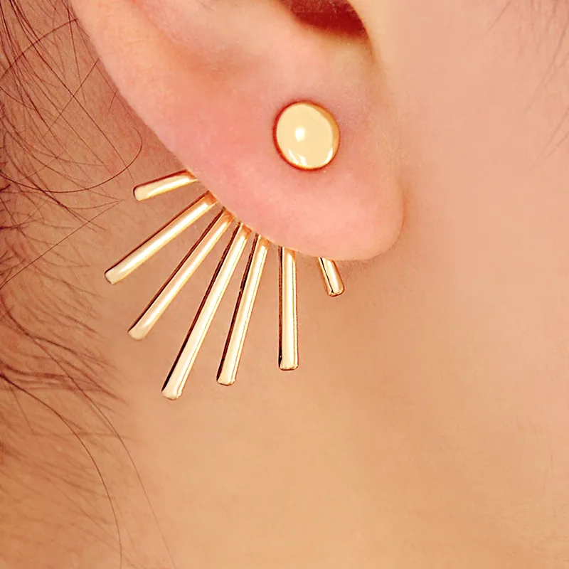 New Gold Color Double Side Bars Ear Jacket Cuff for Women Maxi Shape