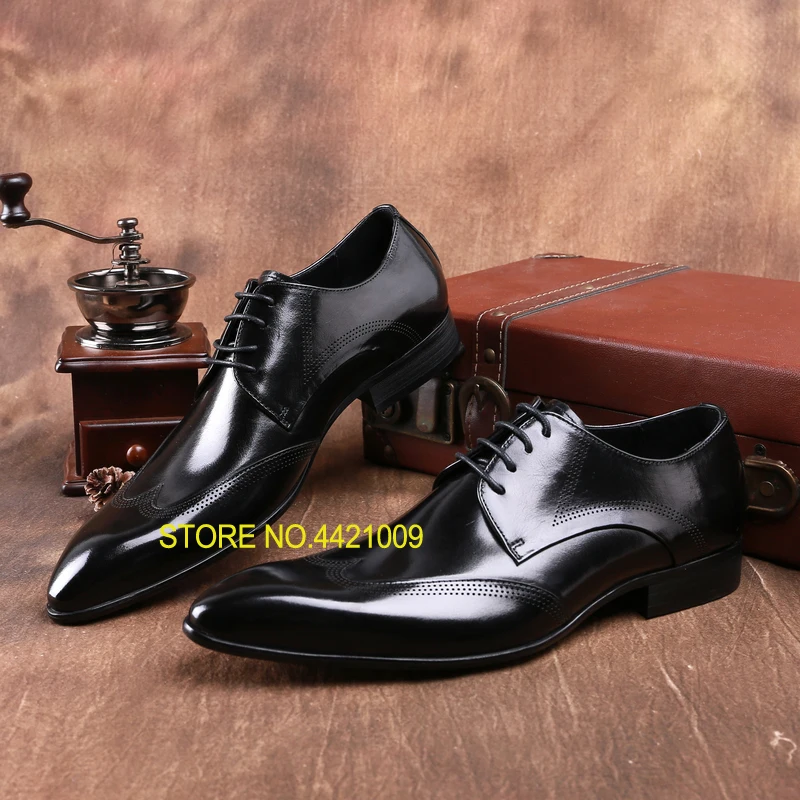 

Genuine Leather Man Fashion High Quality Spring Autumn Dress Wedding Pointed Toe Oxfords Shoes Male Oxfords Sapatos