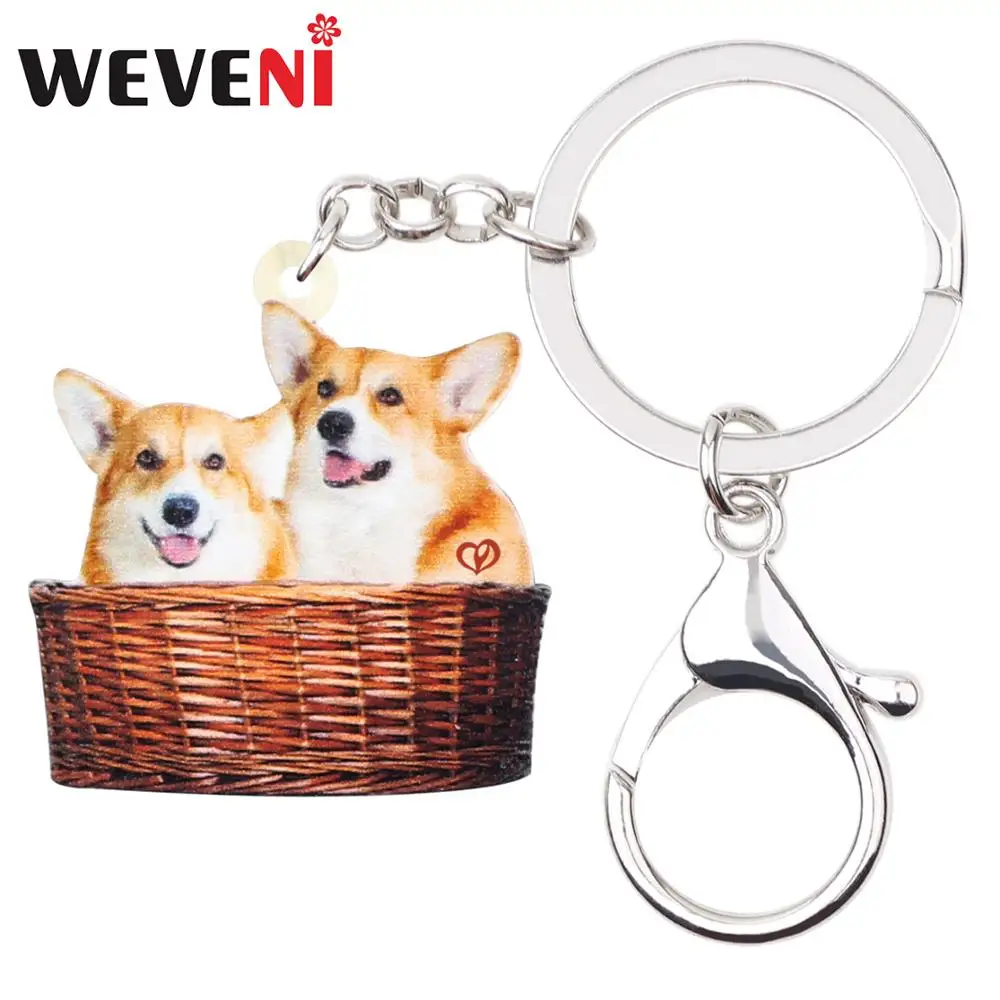 WEVENI акриловый брелок для ключей с изображением двух Вельш-корги Пемброк собаки
