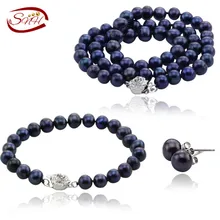 SNH 2016 6-7mm potato AA 925 reales de plata de la joyería de perlas cultivadas collar Cultivado genuino pulsera y aretes
