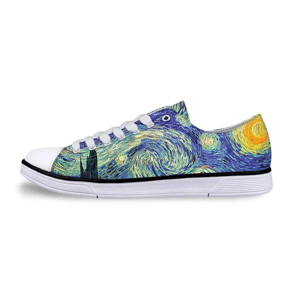 Женская повседневная обувь с художественным принтом; женская парусиновая обувь на шнуровке с вулканизированным низким верхом; женская обувь на плоской подошве для девочек; Vincent van Gogh - Цвет: LMLYH00029AP