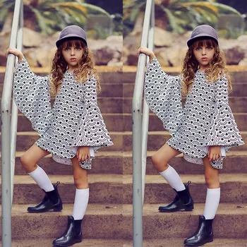 

Summer Girls Dress Cotton Summer Dresses Girls Mandarin Sleeve Stripe Print Princess Dresses Tops Clothes F502