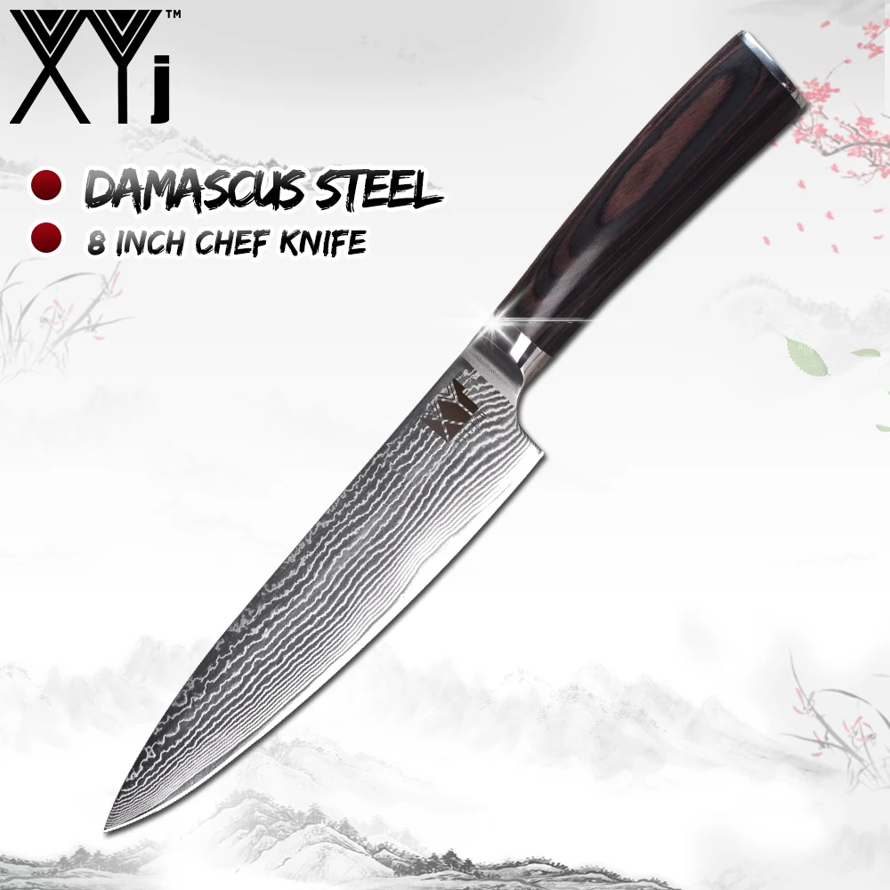 XYj 8 дюймов поварской нож дамасская сталь стальной кухонный японский VG10 Core 67 слой