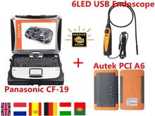 Original Autek PCI A6 Diagnostic Tool+6 LED Car Diagnostic USB Endoscope+Toughbook CF19 Car Diagnostic laptop