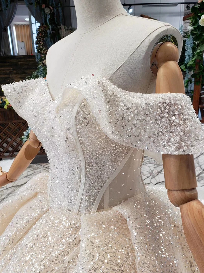 HTL432 shiny wedding dresses with glitter off the shoulder special neck sparckly wedding gowns 2019 new fashion robe de mariee (6)