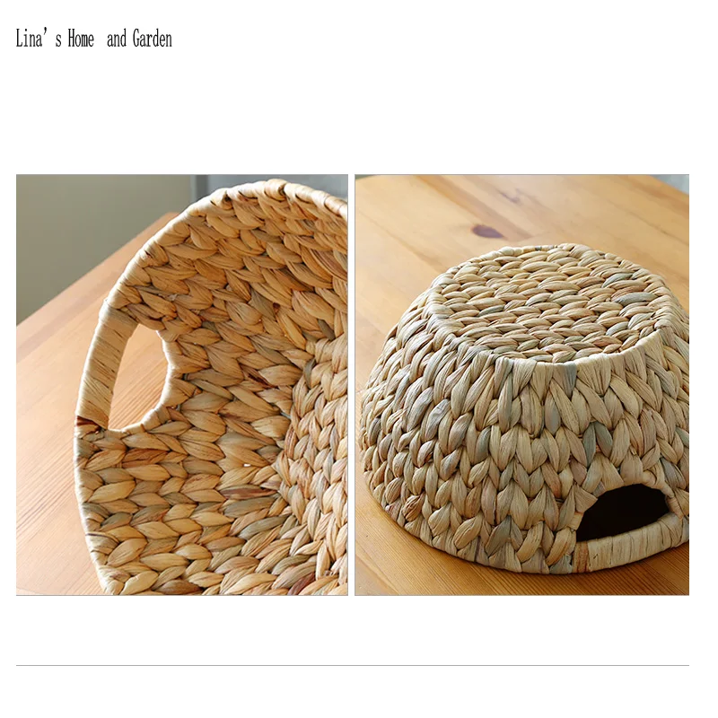 nature straw hand woven bowl,round straw storage tray (4)
