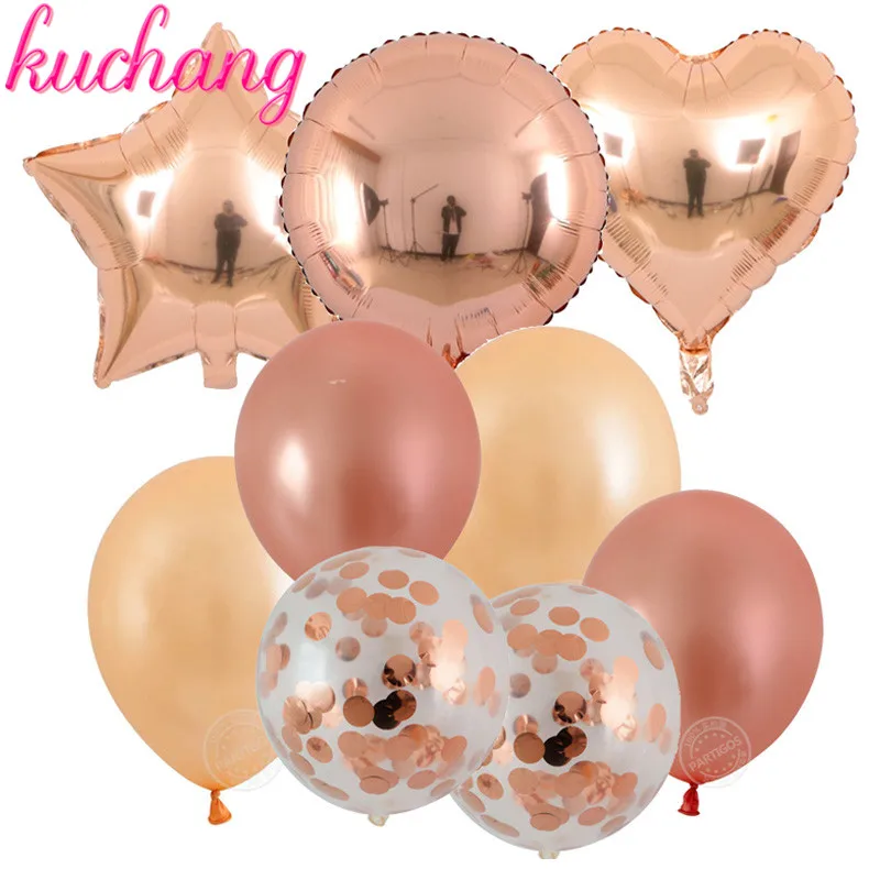 

9Pcs/lot 18inch Rose gold star heart round foil balloons Champagne Gold Latex Balloon For Birthday Party Decoration Supplies