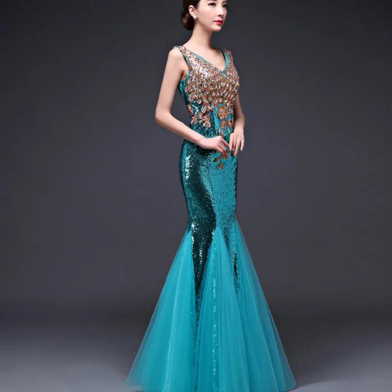 Традиционное красное китайское свадебное платье современный Ципао вышивка cheongsam платья Длинные без рукавов женские вечерние платья больших размеров - Цвет: Sky Blue