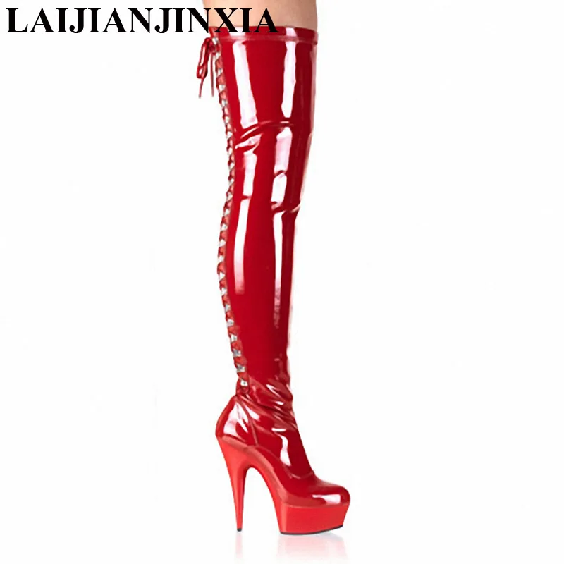 

LAIJIANJINXIA Women PU High Heels Over-the-Knee Boots Women's New Autumn Winter Fashion 15 CM Thigh High Boots Sexy Ladies Shoes